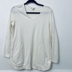 J Jill Wearever Collection Ivory Ribbed V-Neck Long Sleeve SIze Small